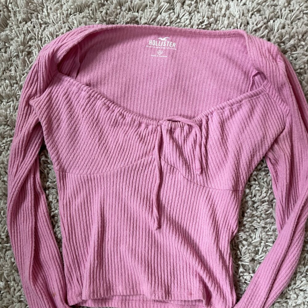 💖 Hollister Pink Ribbed Long Sleeve Top – XS💖